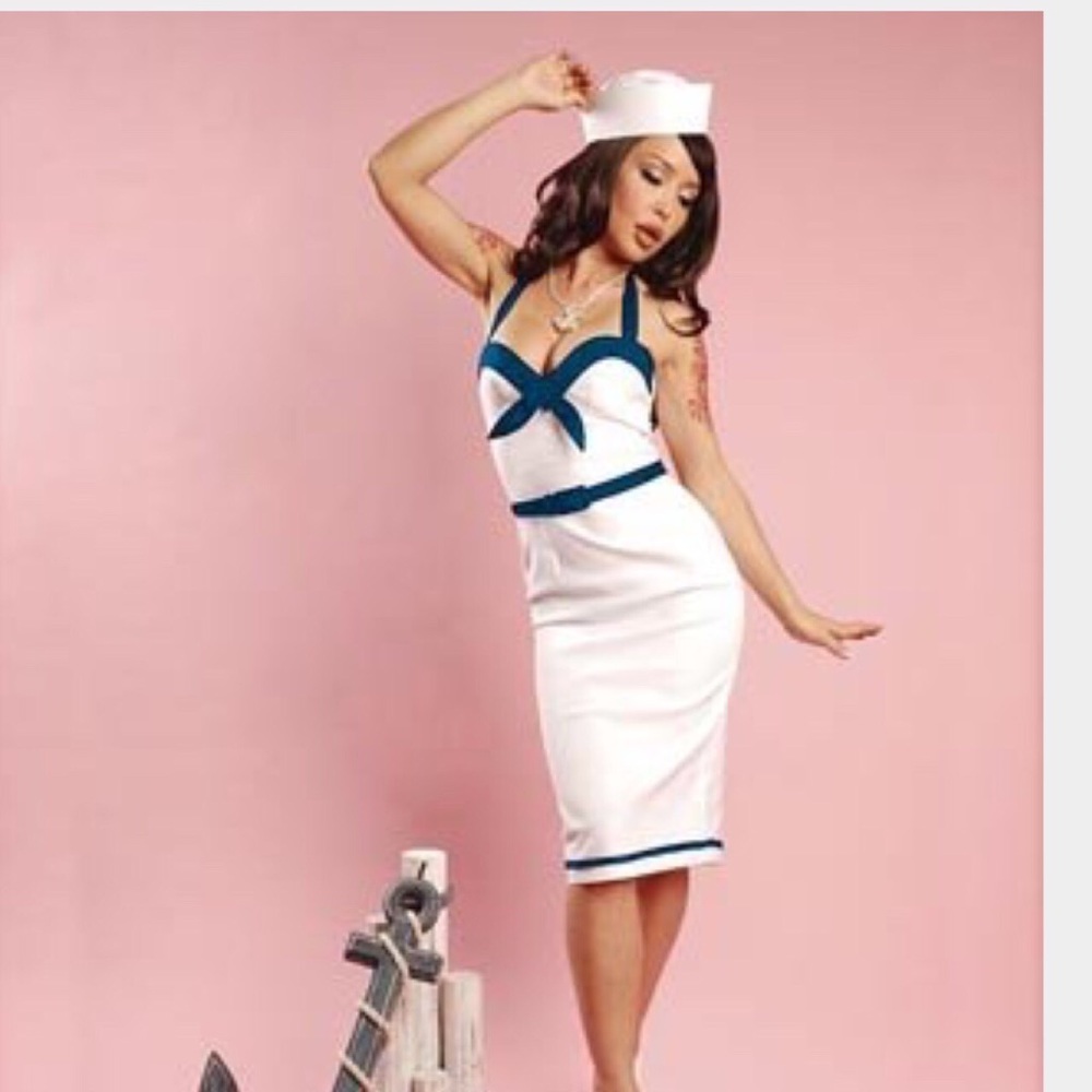 Pinup girl clothing's sailor wiggle dress